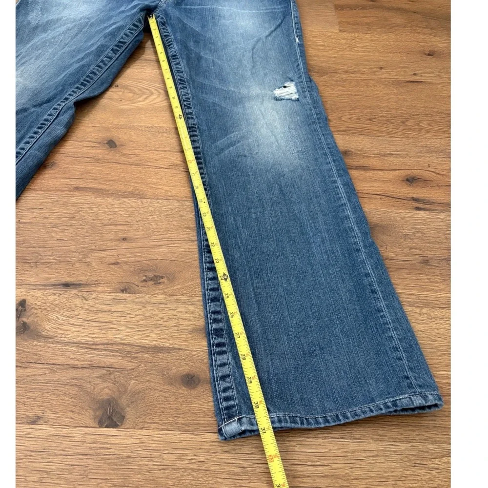 True Religion Straight Leg Jeans Mens 34 Blue Distressed Denim Flap Pockets
